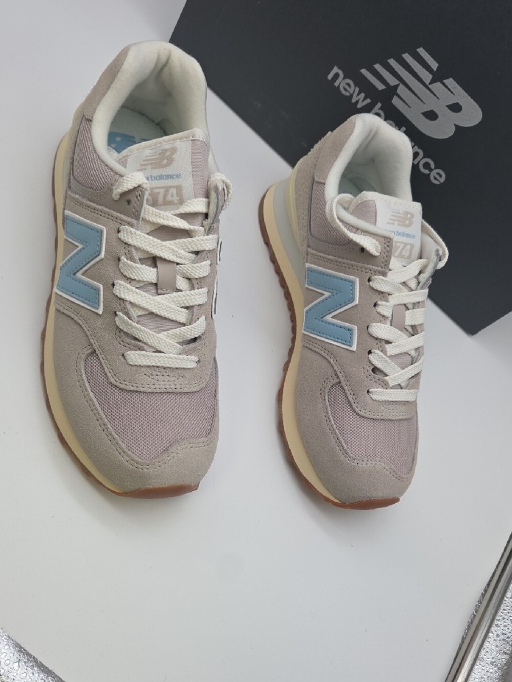New Balance Taupe Sneakers with Light Blue N Logo - Picture 3 of 7